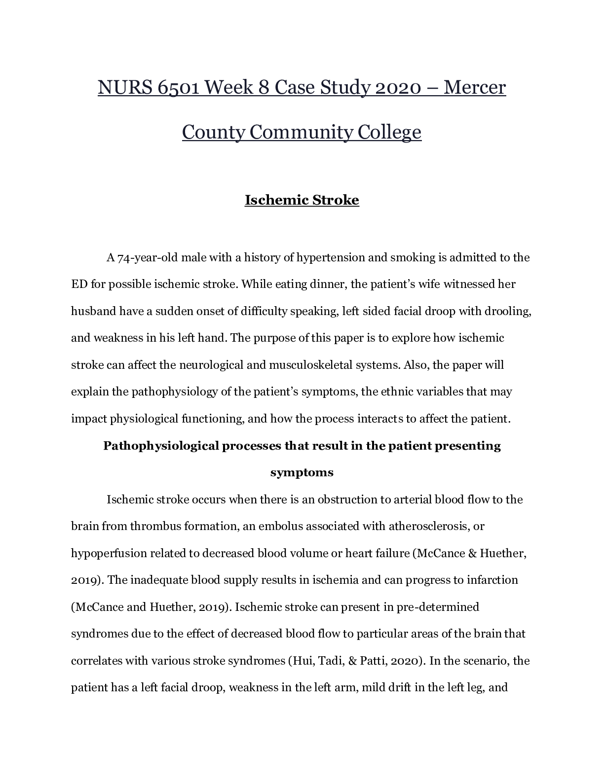 Preview of NURS 6501 Week 8 Case Study 2020 – Mercer County Community College | NURS6501 Week 8 Case